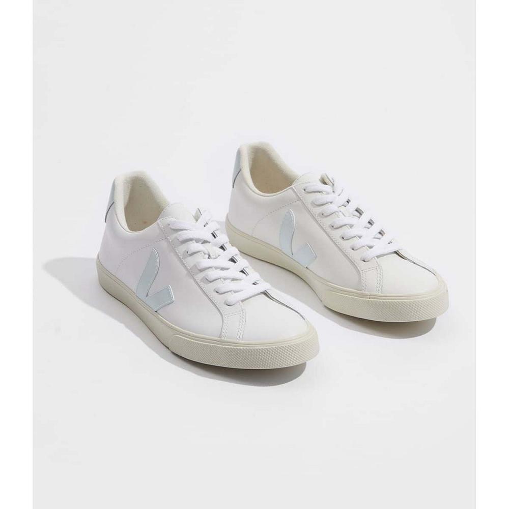 Women's Veja ESPLAR LEATHER Sneakers White/Blue | SG 609WNB